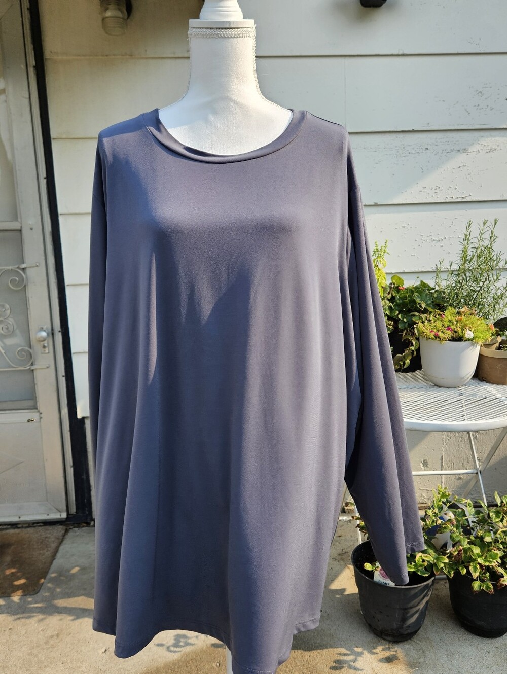 Susan Graver Liquid Knit Charcoal Long Sleeve Tunic Top 5x
